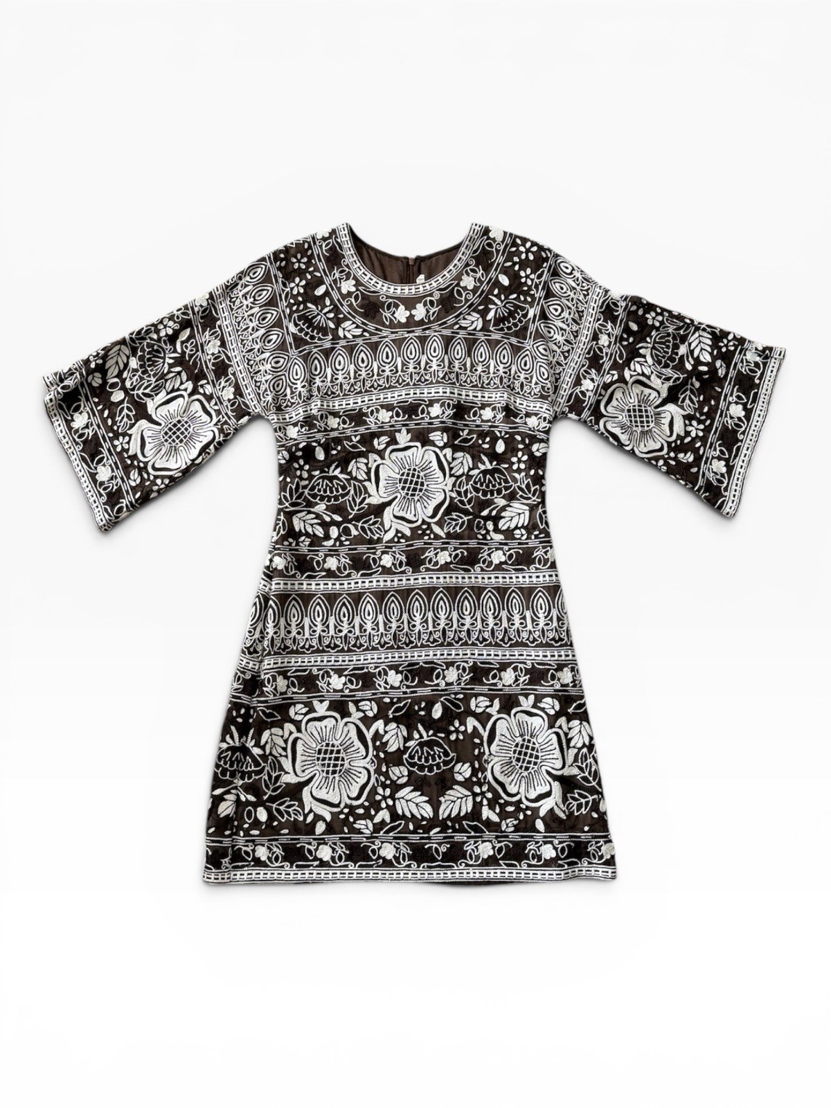 Archival 2004 Naeem Khan Fully Embroidered Silk Shift Dress Circa 2004