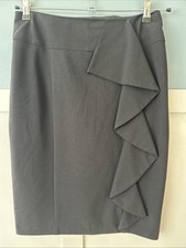 M S Black Pencil Skirt Size 12 Frill Front Lined Midi Work Office Business Smart