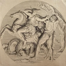 Antique 17th C Engraving jean Pesne Hercules Seizing the Amazon Queen Hippolyte