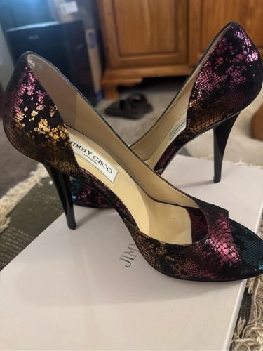 Jimmy Choo Metallic Snake-Print Pumps in Rainbow Suede