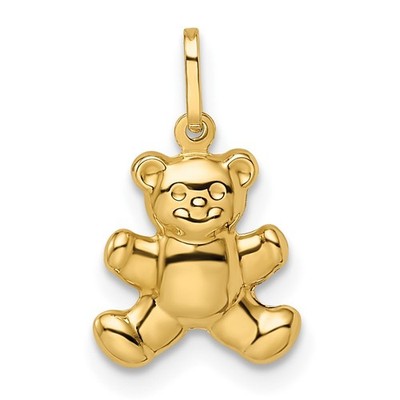 14k Gelbgold gepufft Teddybär Form Charm Anhänger L-16,34mm, B-9,95mm