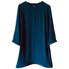 Gianluca Capannolo Dress Women 42 Black Silk Long Sleeve Trapeze Mini Quilt Trim