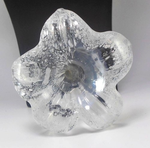 Free Standing Art Glass Lily Shaped Bud Vase Clear and White Handblown - Picture 2 of 6