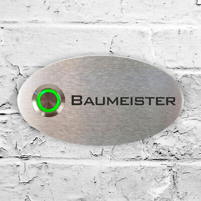 Türklingel ''Oval'' aus Edelstahl mit Gravur 110 x 60 mm Klingelschild LED