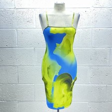 PLT BLUE ABSTRACT MINI DRESS SLINKY STRAPPY BODYCON BNWT Y2K SWIRL UK 8