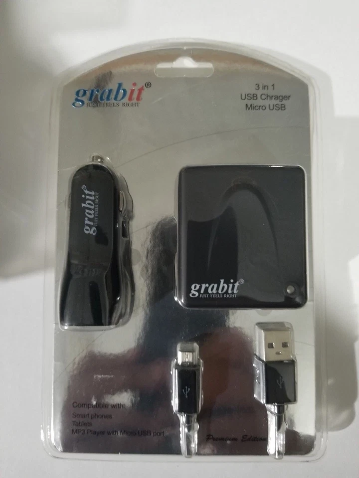 GRABIT MICRO USB 3 in 1 PREMIUM TRAVEL CHARGER USA SELLER - Image 2 of 3