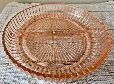 ANTIQUE HOCKING GLASS- QUEEN MARY RELISH DISH-PINK DEPRESSION, KITCHEN SERVEWARE