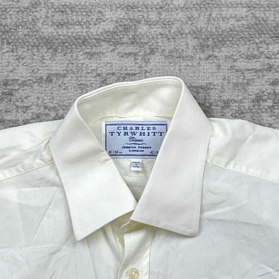 Camisa Charles Tyrwhitt Oxford Botón 16 Blanco Beige 36 Exterior Formal Preppy Hombres Foto 3 de 4