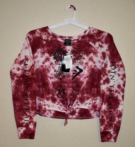 SUPERNATURAL Women's Long Sleeve Crop Top Tie Dye Shirt Tie Front Burgundy  XL | eBay