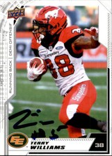 Terry Williams Signed 2020 Upper Deck CFL Football Card Edmonton Eskimos