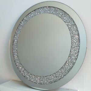 Silver Crystal Round Diamond Mirror Tray Plate Table Centerpiece Decoration 26cm