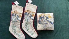 Vintage Needlepoint Angel Christmas Stockings (2) with matching Pillow