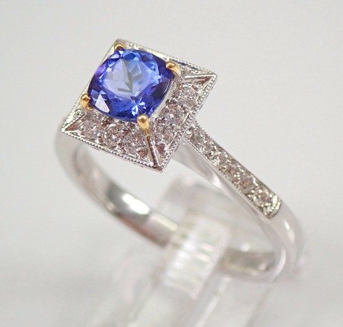 18 Karat Weißgold Tansanit Ring Diamant Heiligenschein Verlobungsring Einzigartiges Edelstein Geschenk - Bild 3 von 8