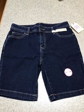 GIRLS DENIM BERMUDA SHORTS DARK DENIM WASH ADJUSTABLE WAIST FADED GLORY NWT