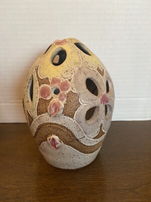 Art Pottery Fairy Lamp Candle Tealight Holder  Signed Judy Brater 6  2 piece Egg