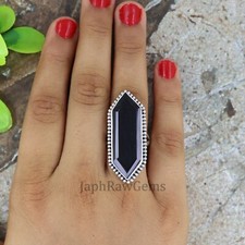 Natural Black Onyx Sterling Silver Boho Statement Handmade Silver Ring Jewelry