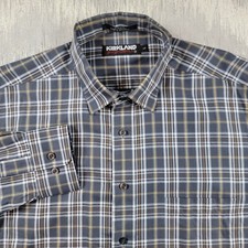 Kirkland Men's Large Non-Iron Button-Up Long Sleeve Shirt Gray Plaid