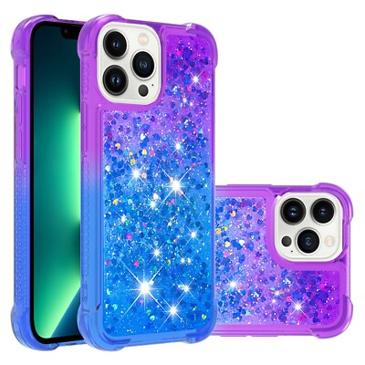 For Various Phone Quicksand Liquid Glitter Purple To Blue Shockproof Case Cover