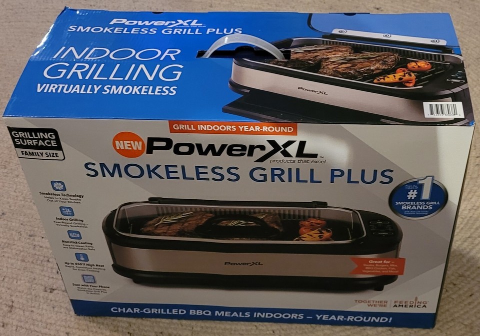 PowerXL Smokeless Indoor Grill Plus With Hinged Glass Lid Open Box, Unused 752356830380 eBay