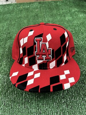 Rare Sample New Era MLB LA Dodgers Red Black 59/50 Diamond Print Sz 7 1/2
