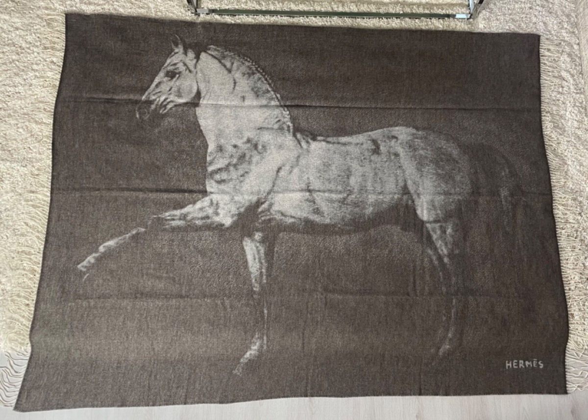 Hermès Cheval Palomino Alezan Gray Throw Blanket Cashmere