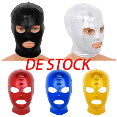 DE Unisex Sexy Shiny Metallic Spandex Face Covers Kapuze Maske Kostüm