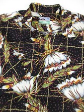 Mens XL Reyn Spooner Hawaiian Shirt Rayon SS floral VTG black