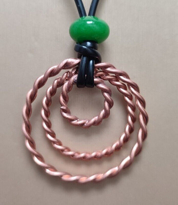 Copper Tensor Ring  Energy Amplifie Watermalon stn Bead Pendant, Copper Necklace