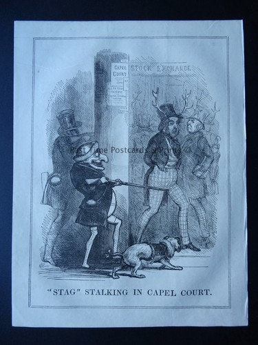 c1845 London Stock Exchange STAG STALKING IN CAPEL COURT Antique Victorian Print - Picture 2 of 2