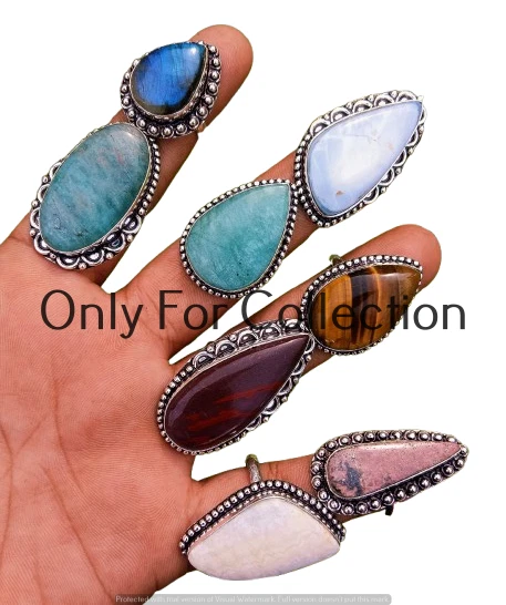 Lote de anillos enchapados en plata de ley 925 con ojos de tigre y mezcla de joyas para festivales Foto 3 de 3