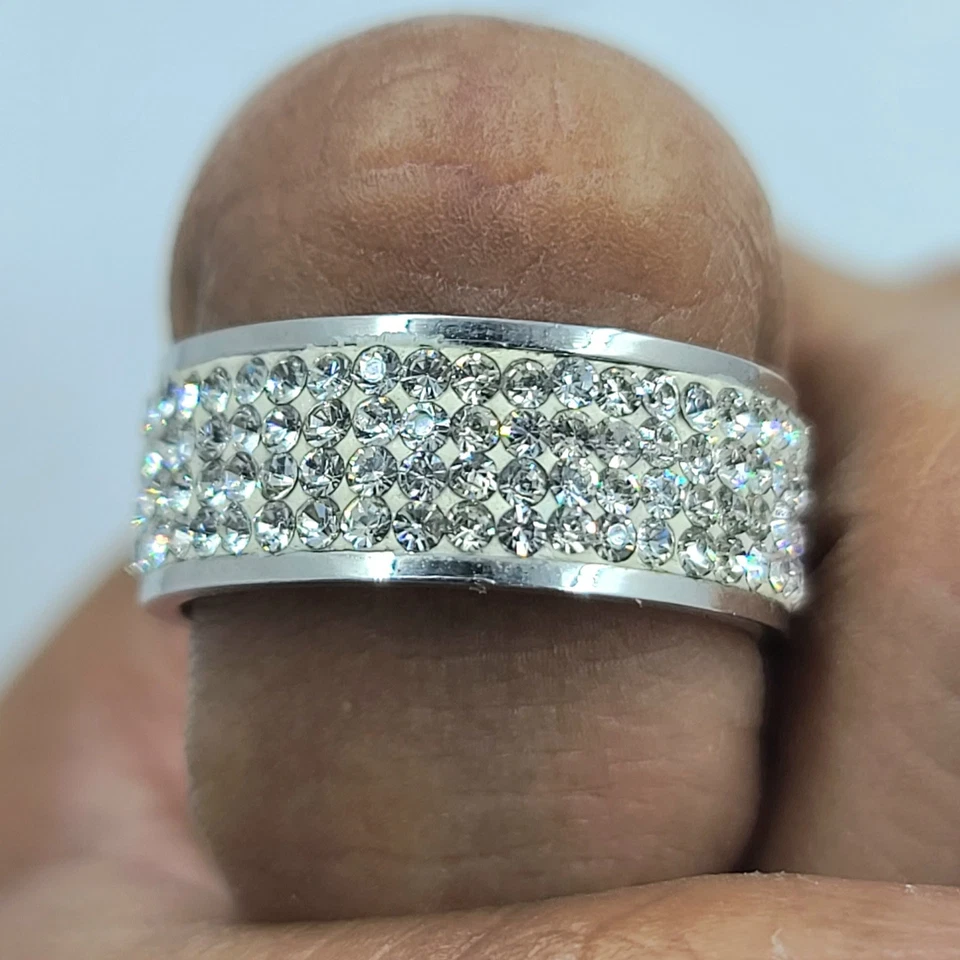 Anillo banda de cristal redondo ajuste seda acero inoxidable QVC por diseño 8 Foto 2 de 4