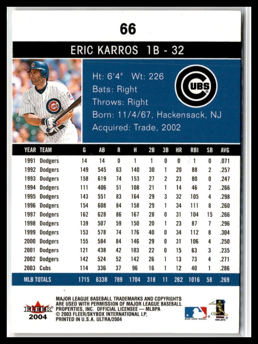 Eric Karros 2004 Ultra #66 Chicago Cubs | eBay