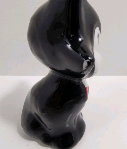 Vintage Ceramic Cat Figurine Black & White Tuxedo Kitten In Red Bow 3.5" - Picture 5 of 8