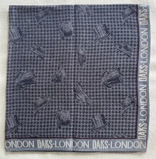 VTG Handkerchief Gray Blue Fabric Woven Houndstooth Top Hat Pocket Square 19" Q