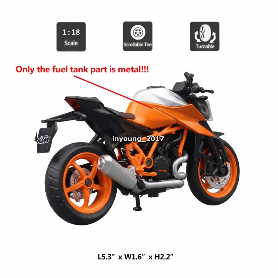 1:18 KTM 1290 Super Duke R Motorcycle Model Diecast Motorbike Toy Vehicle Orange - Image 2 of 4