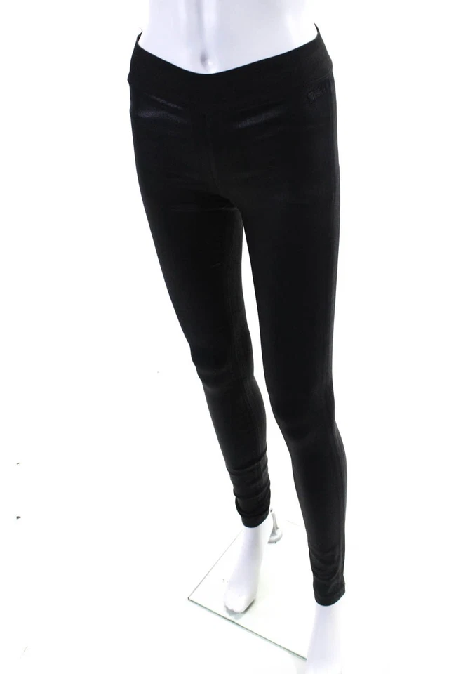 Leggings leggings de tiro bajo con cintura elástica recubiertos negros talla 26 Goldsign para mujer Foto 2 de 4