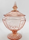 Anchor Hocking Pink Depression Glass Candy Dish Open Rose Mayfair Pattern W/ Lid