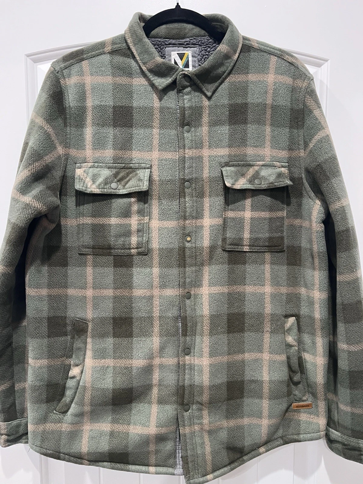 Voyager Fleece Lined Flannel Jacket Men's Medium Green Plaid Warm Snap Shacket