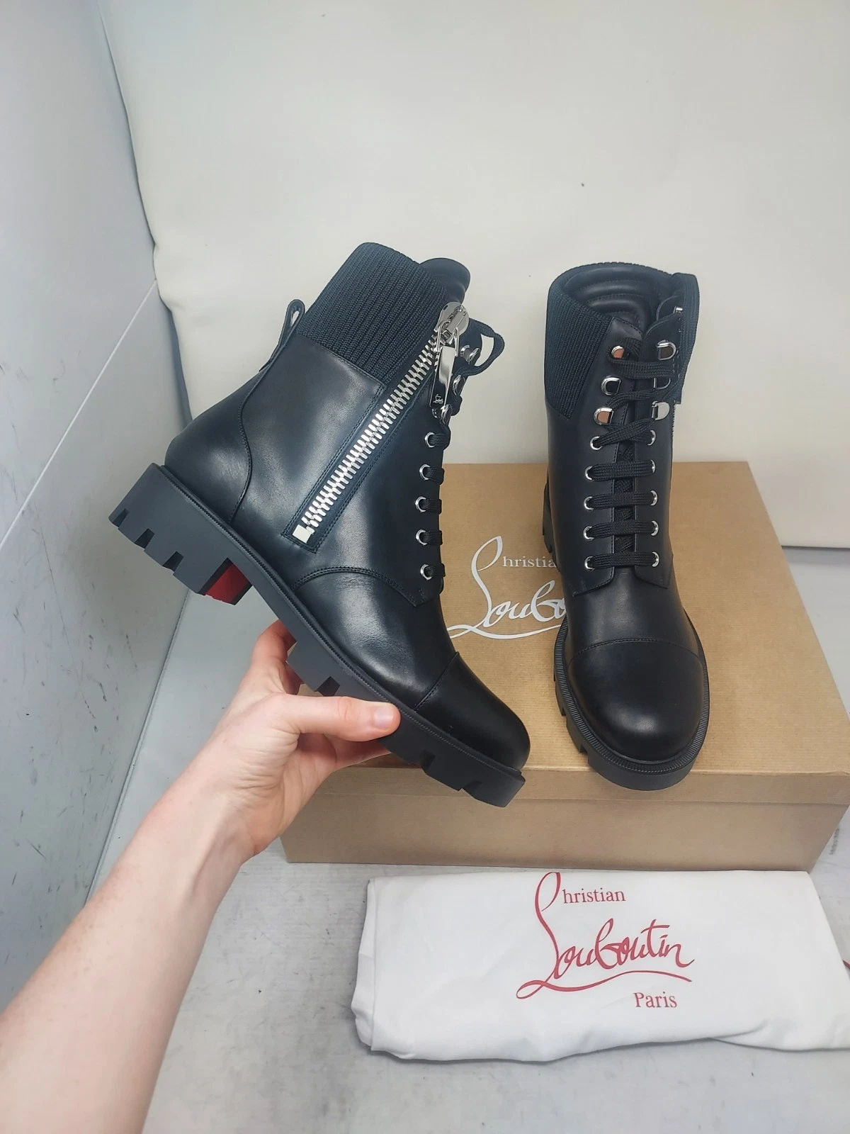 Christian Louboutin — Christian Louboutin EU 41 US 11 WOMEN NEW Black En Hiver Leather Combat Boots