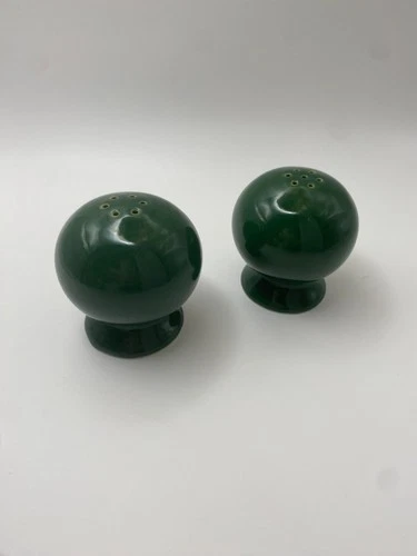 Vintage Fiestaware Salt & Pepper Shakers Forest Green Ball 1950s Discontinued