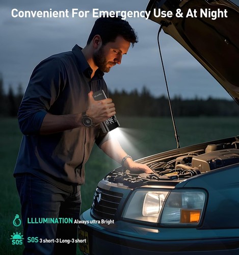 All-in-One Portable Tire Pump with 20000mAh Battery and LED Light for Road Trips - Picture 8 of 10