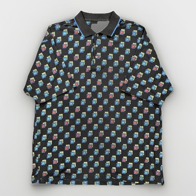 AXIS LA Black Blue Red Yellow Trippy Geometric Short Sleeve Polo Shirt Mens XL