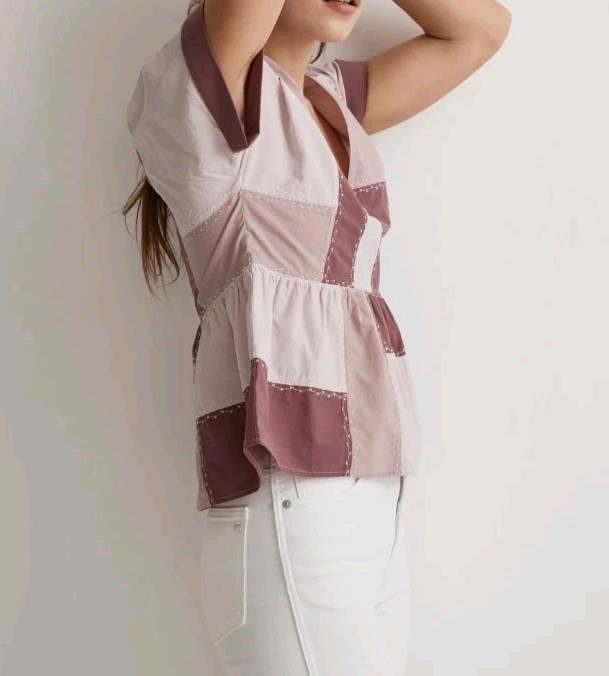 madewell patchwork Top Size 8 3 Different Purple … - image 3