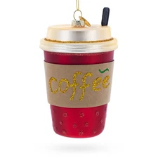 Red Coffee To-Go Cup Glass Ornament