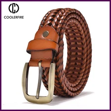 Men Genuine Leather Braided Belts Webbing High Quality Hand Vintage Belts