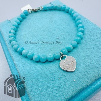 Tiffany & Co. 925 Silver Mini RTT Heart 4mm Amazonite 7