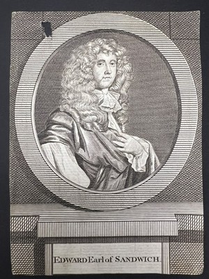 Earl of Sandwich, Edward Montagu John Hinton after Sir Peter Lely 18th Engraving