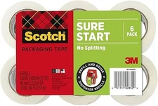 Scotch Sure Start Packing Tape, Clear, 1.88 in. x 25 yd., 6 Tape Rolls