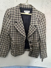 Yves Saint Laurent Rive Gauche Women's Beige Black Plaid Blazer Size 36