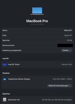 Apple MacBook Pro 13 Zoll (512GB SSD, M1, 16GB) SpaceGrey
